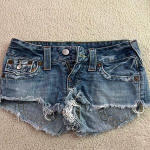 True Religion Light Wash Blue Denim Shorts